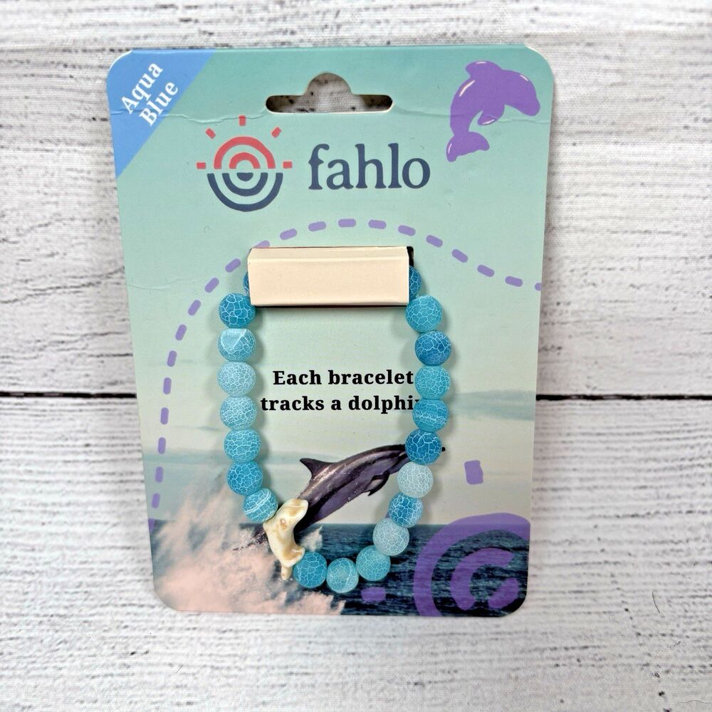 Fahlo Tracking Bracelet Dolphin Aqua Blue Beads NEW Marine Conservation